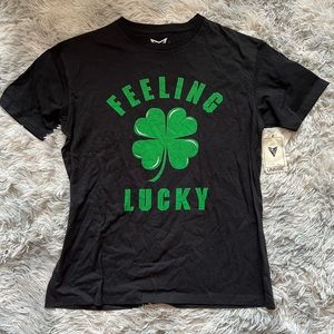 Univibe Feeling Lucky Black Short Sleeve Round Neck Top